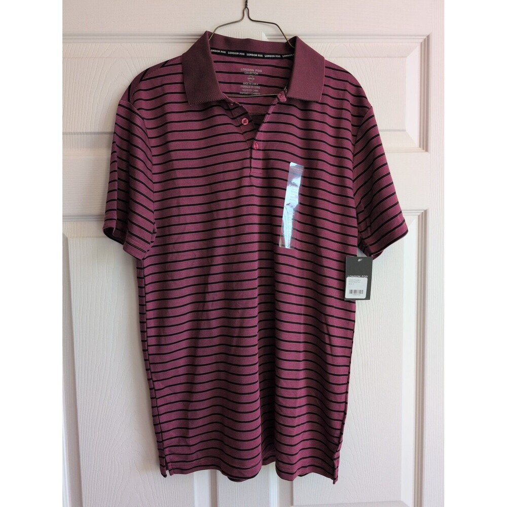 London Fog Collection Men's Pink and Black Polo Shirt Short Sleeve Size Small
